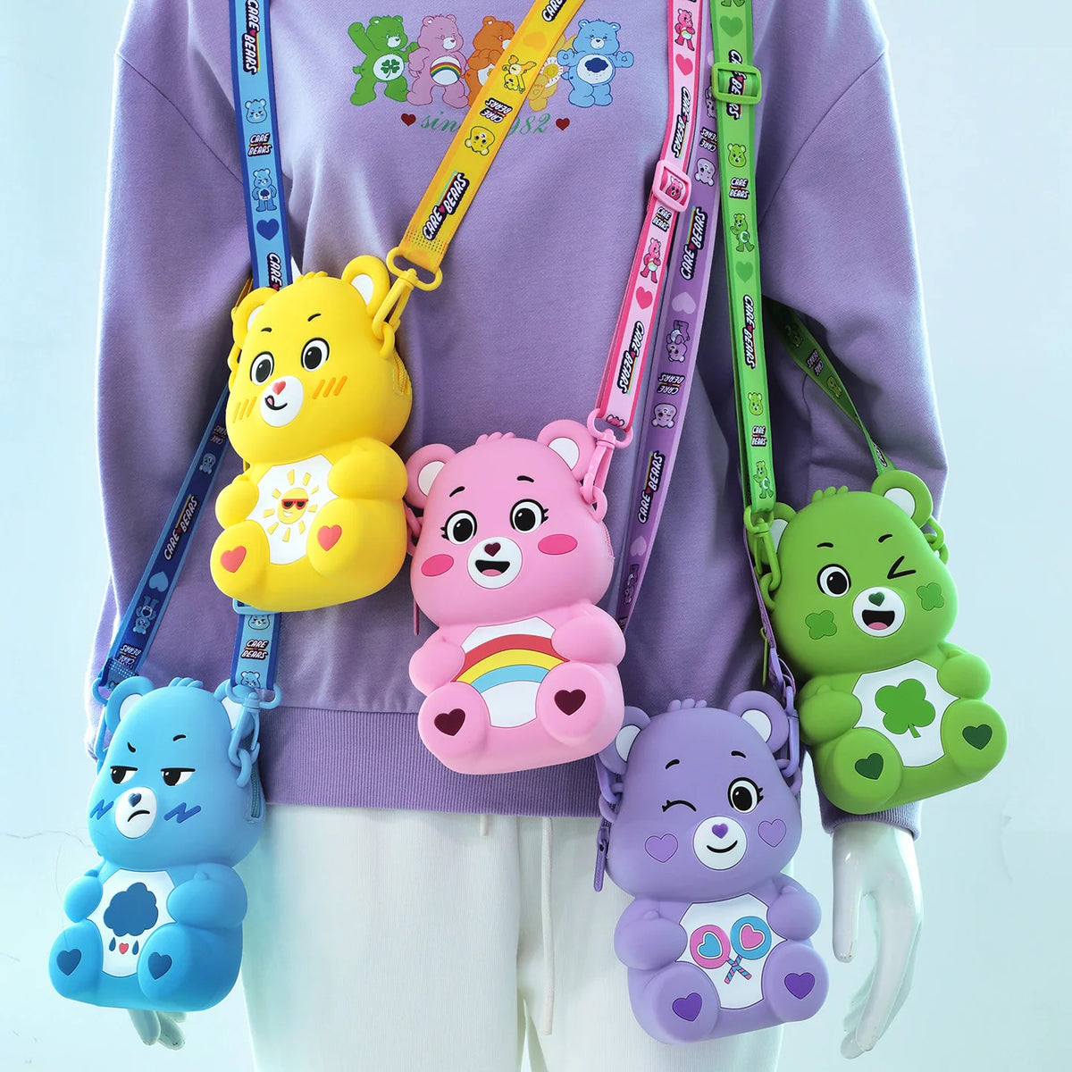 Care Bears Silicone Crossbody Bag Kawaii Cartoon Bear Shoulder Bag for Kids Cute Zipper Coin Purse Waterproof Mini Messenger Bag