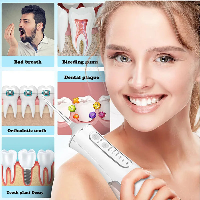 Powerful Battery Electric Pick Ipx7 3 Modes Rechargeable Teeth Cleaning Replacement Tips Oral Irrigator Water Dental Flosser