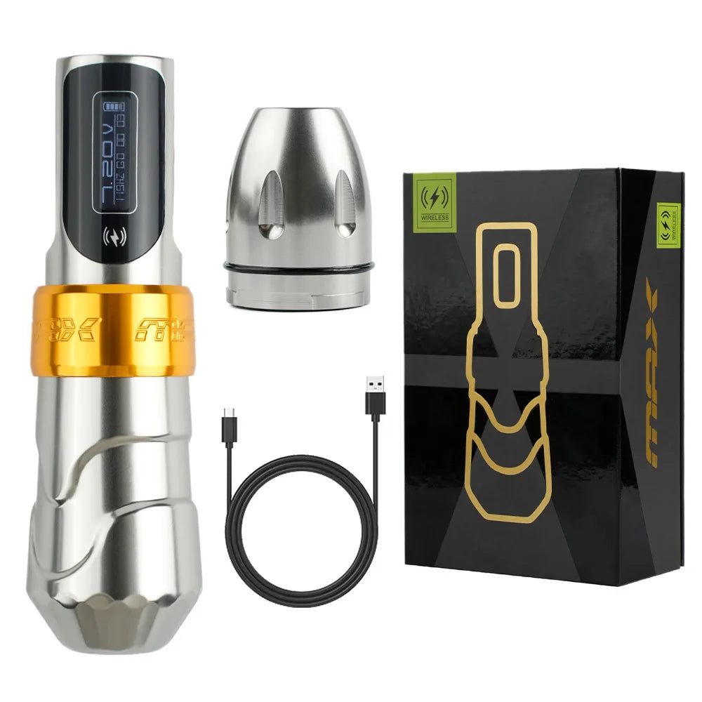 MAX Tattoo Machine Pen 4.0mm Stroke Professional Body Art Makeup Rechargeable LED Digital Display Battery Wireless Pen Machine