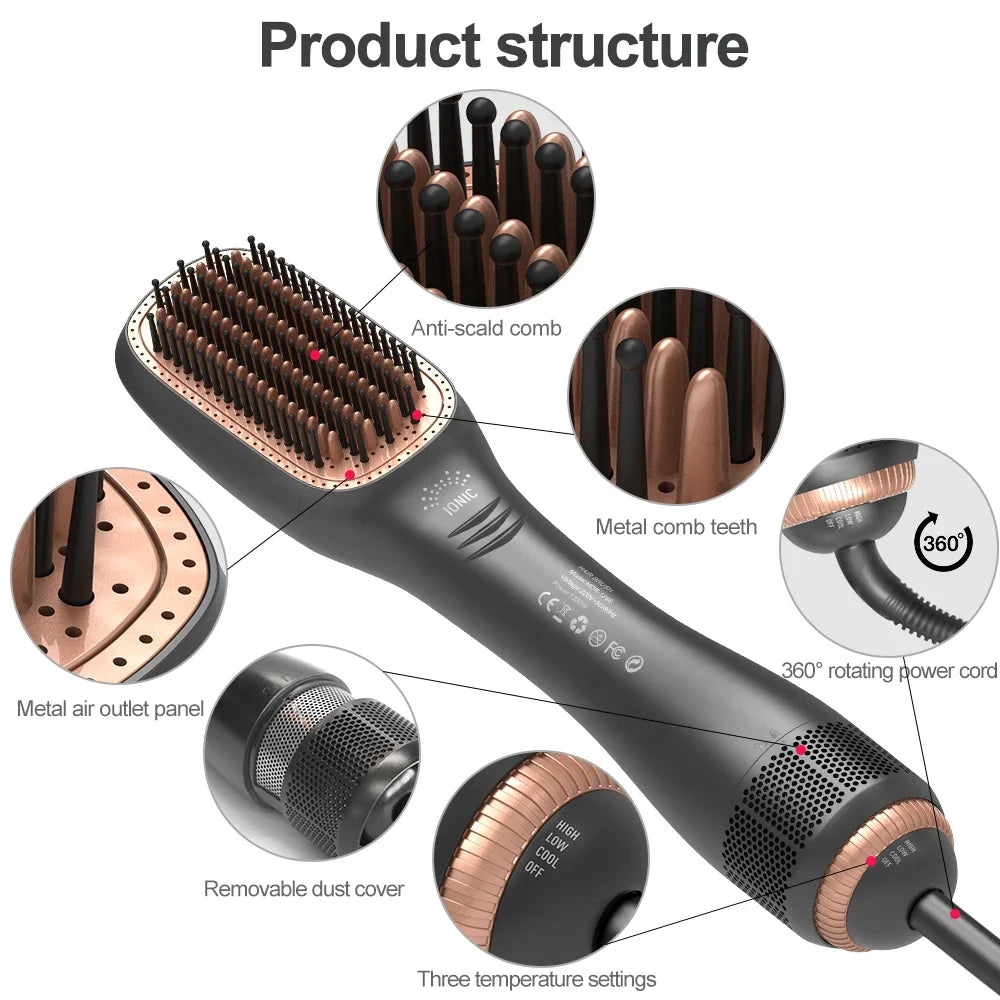 1PCS 3 in 1 Hair Dryer Brush Professional 1200W Powerful Ceramic Tourmaline 3 Heat Settings One Step Hair Dryer and Styler