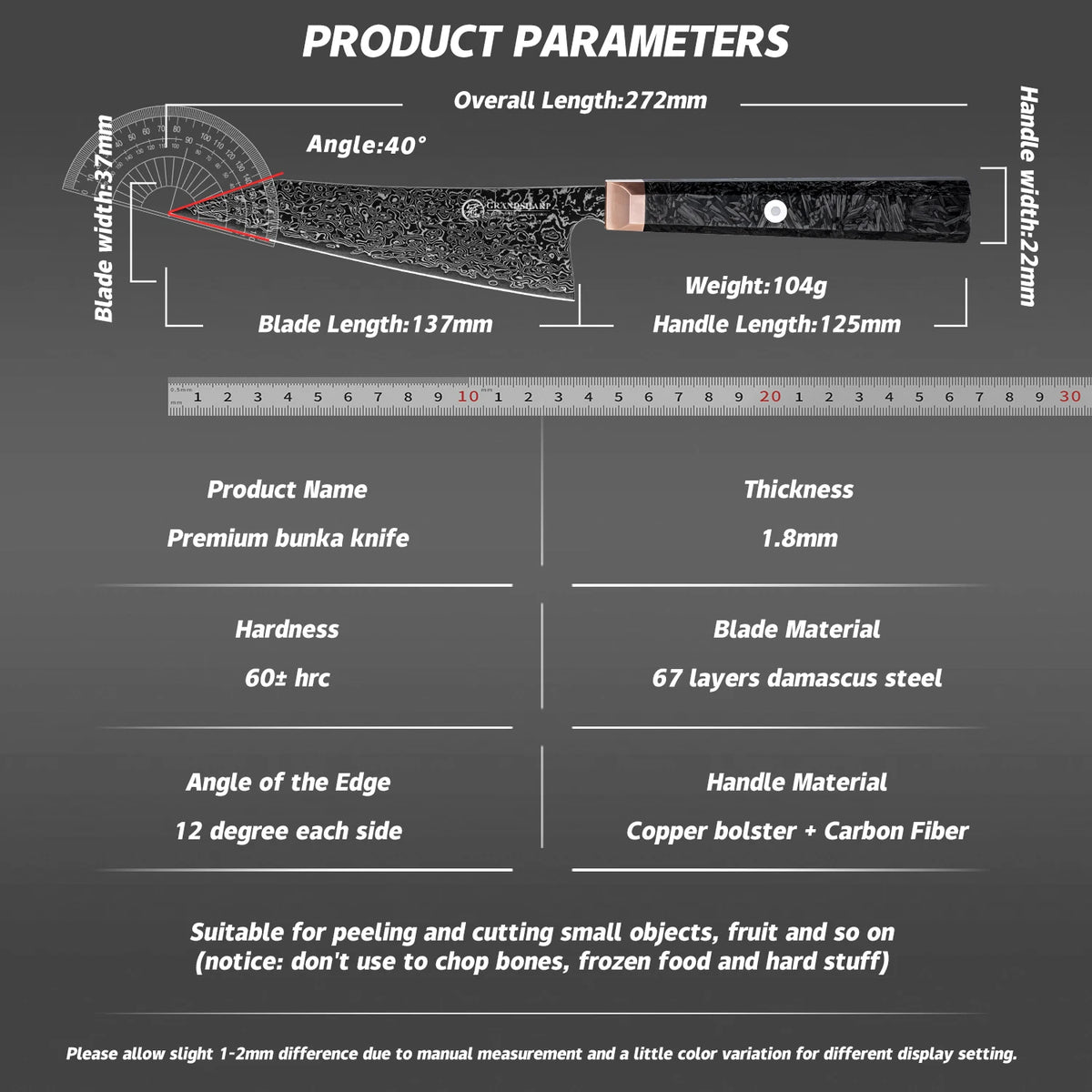 Grandsharp 5.4 Inch Bunka Knife 67 layers Damascus Steel Sharp Blade Kitchen Tool Cook Knives Meat Slicer Cooking Cutter