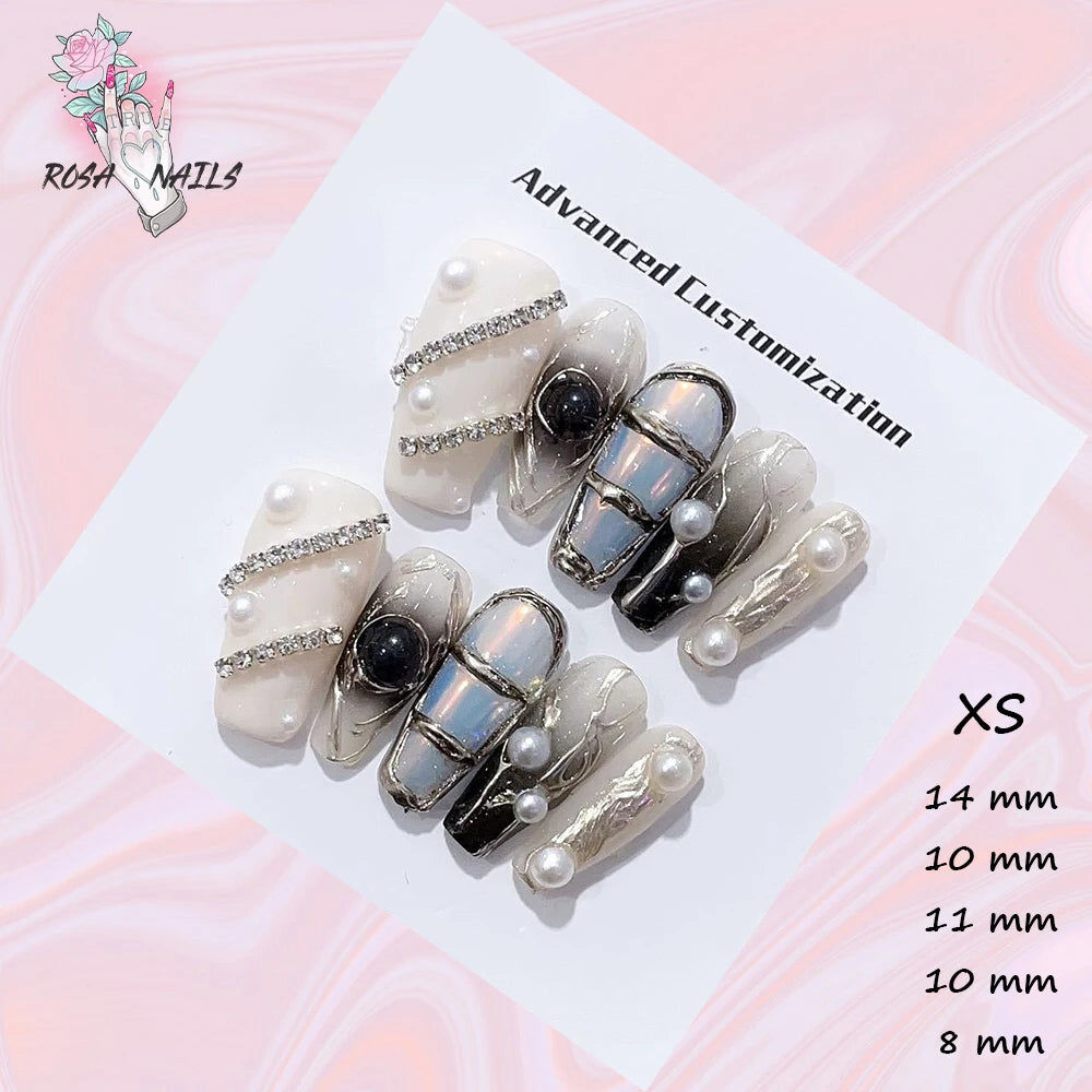 Punk Dragon Charms Press on Nail Artificial Long False Nails XS Black Dragons Goth Presson Tips Butterfly Fake Nail y2k Pressons