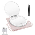 Compact Mirror with Light, 1X/3X Magnification LED Pocket Mirror with USB Data Cable, Pink Mini Mirror for Purse, Pocket,Travel