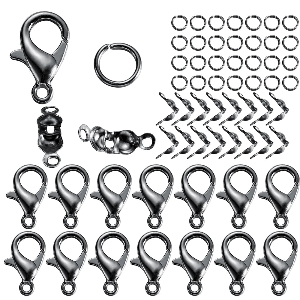 80Pcs/lot Alloy Lobster Clasp Jump Rings Connector Clasp Crimp End For Bracelet Necklace Chains DIY Jewelry Making Supplies