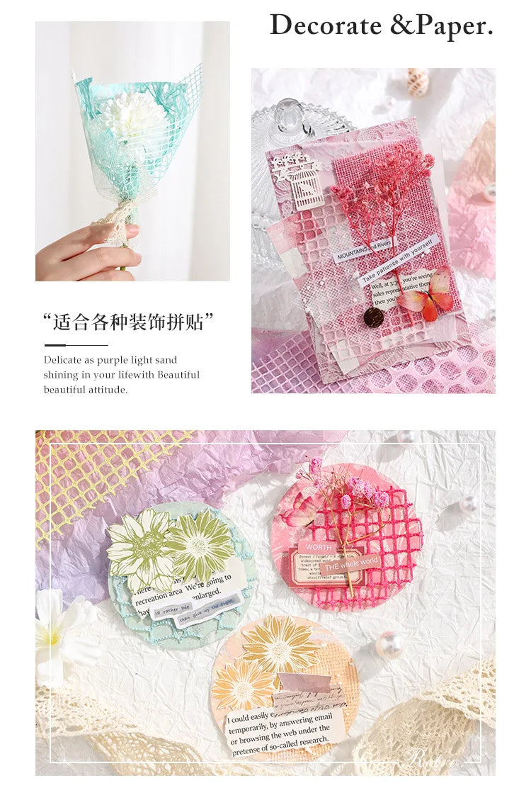 15 pcs Mesh Collage Material Pack, Mixed Texture Non-Stick Journal Papers, DIY Scrapbooking Supplies