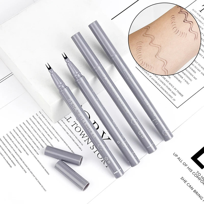 Ultra-thin 2 Fork Tip Liquid Eyeliner Lower Eyelash Pen Makeup Quick Dry Smooth Eye Liner 2 Point Eyebrow Tattoo Pencil Cosmetic