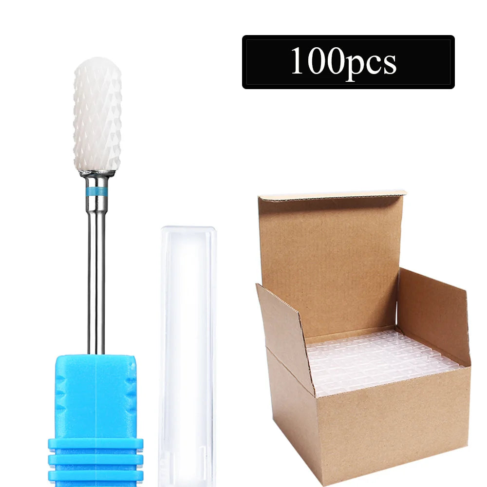 100pc/Set Nail Drill Bit Rotary Ceramic Bits Electric Manicure Milling Cutter For Machine Cuticle Remove Burr Nail Tool