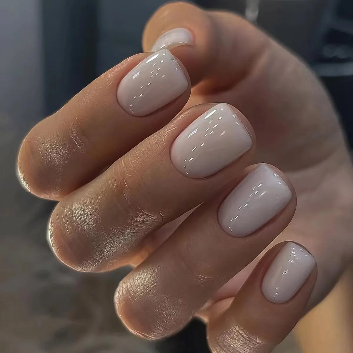 Pink Press on Nails Nude Color Short Square Fake Nails Full Cover Acrylic False Nails Tips for Women DIY Charm Manicure 24Pcs