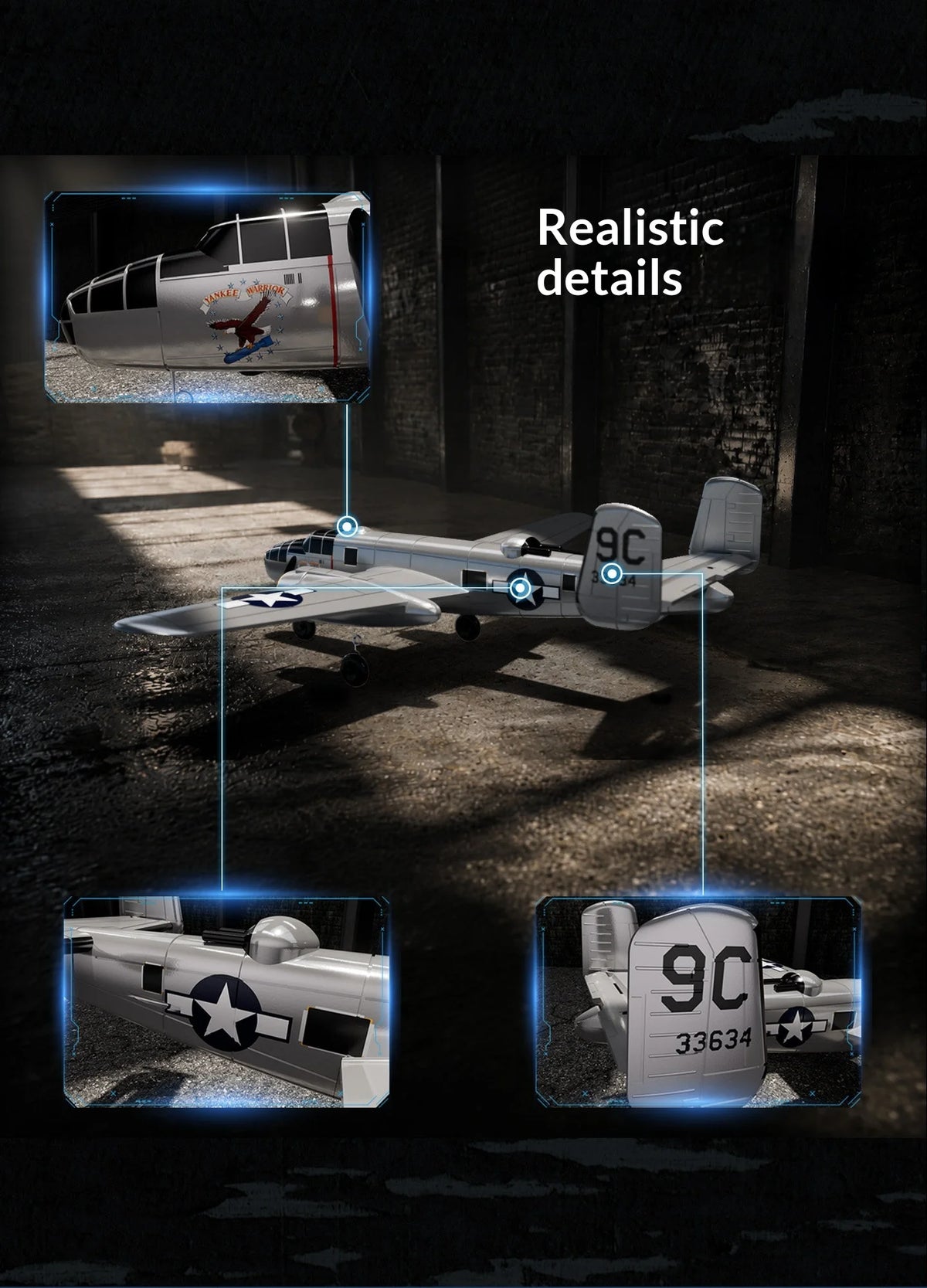 Volantex B25 Mitchell Bomber Remote Control Rc Fixed Wing 3 Channel Dual Motor Foam Airplane With Xpilot Stabilization System