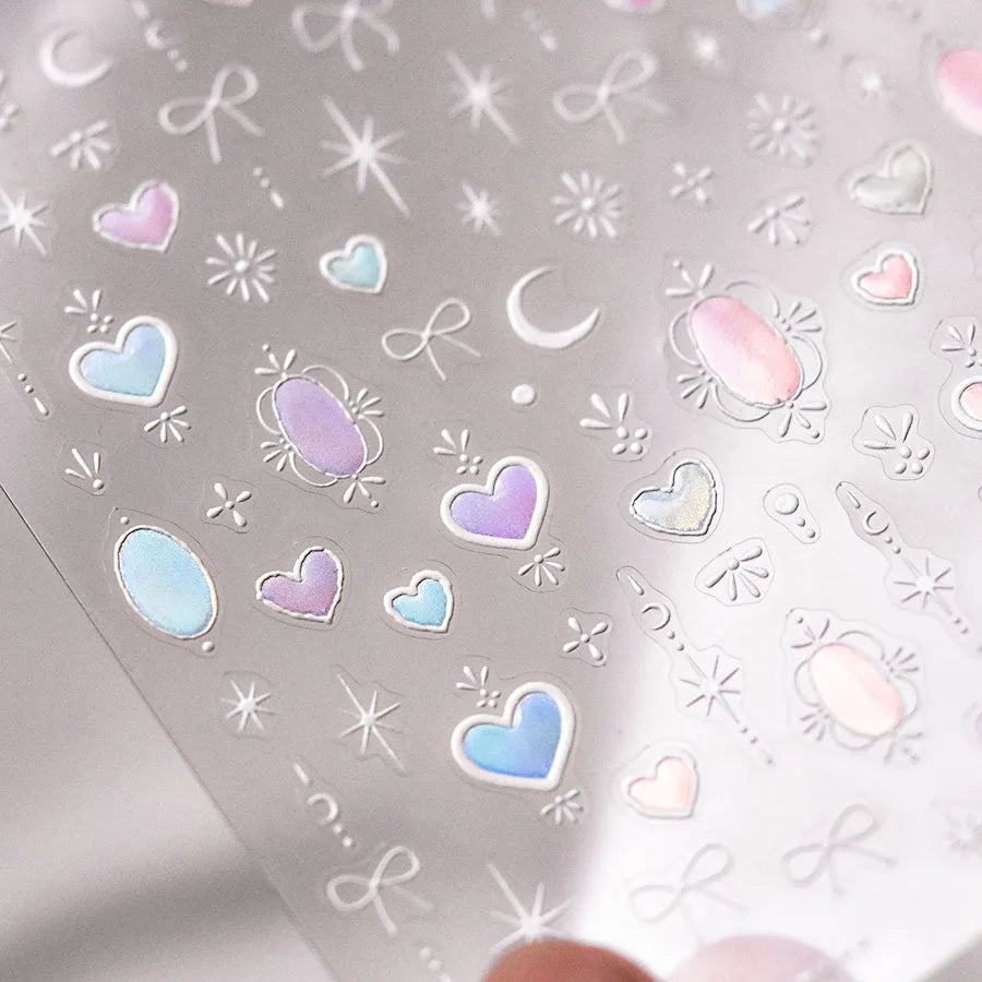 1pcs 5D Shell Light Nail Stickers Fashion Gold Border Love Heart Bowknot Moon Star Art Decal High Quality Manicure Decorations