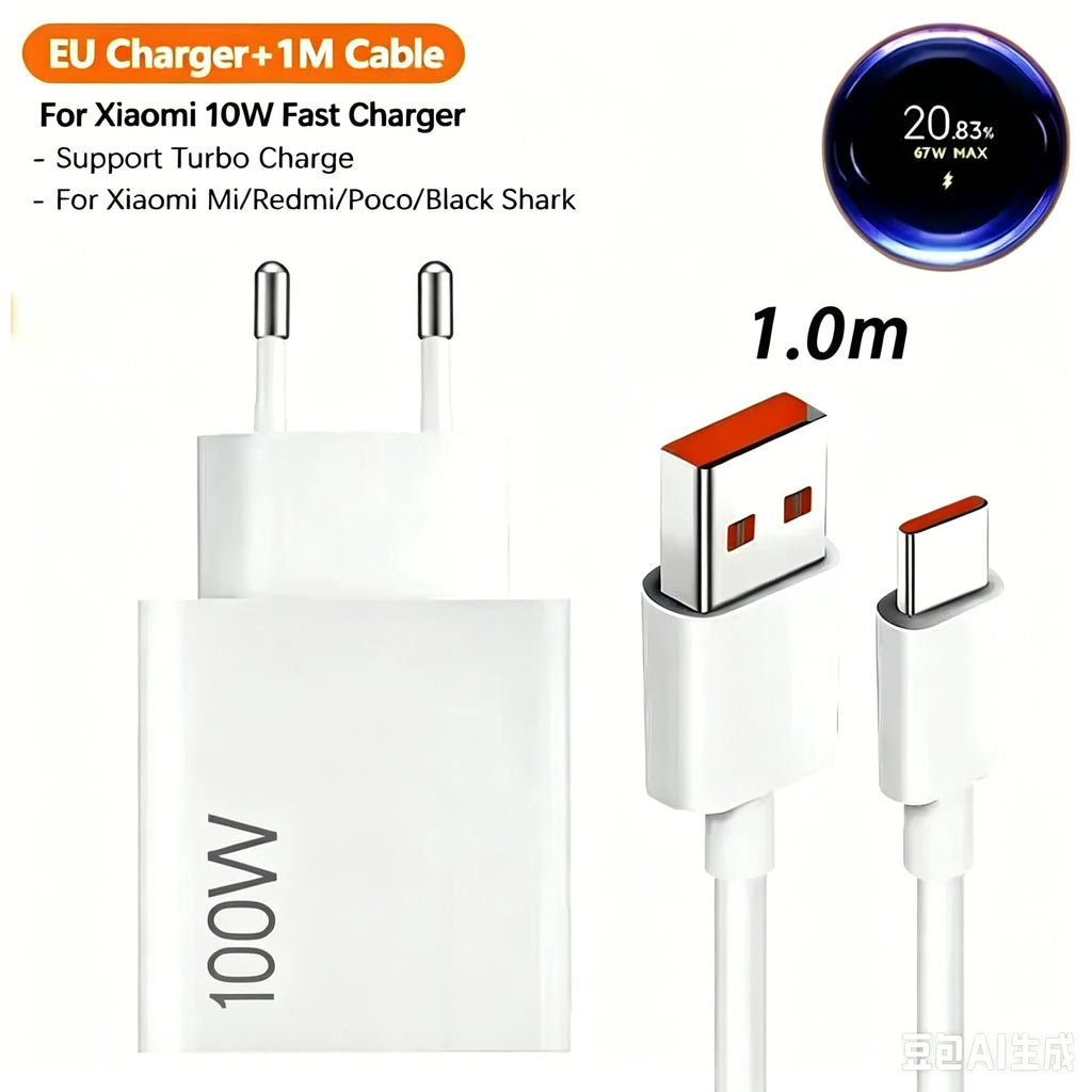 Original 100W Xiaomi Charger Turbo Super Fast Charge EU Adapter Type C Cable For Mi 15 13T 12S Redmi Note 14