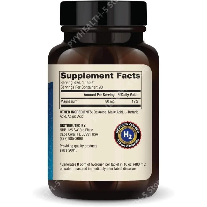 Molecular Hydrogen H2 Tablets with Elemental Magnesium, Generates 8 PPM, 90 Tablets, GMO-Free General Wellness Supplement