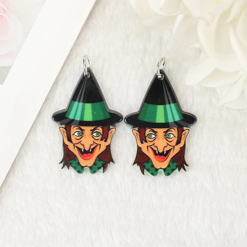 10Pcs Vintage Halloween Charms Creative Acrylic Pumpkins Black Cat Pendant For Necklace Earring DIY Making Accessories