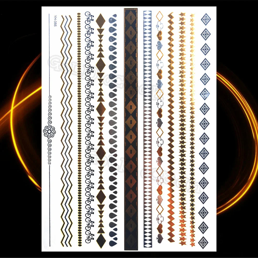 1PC Summer Style Men Women Body Art Gold Metallic Tattoo Sticker HYS-101 Chain Bracelet Fake Jewelry Waterproof Temporary Tattoo
