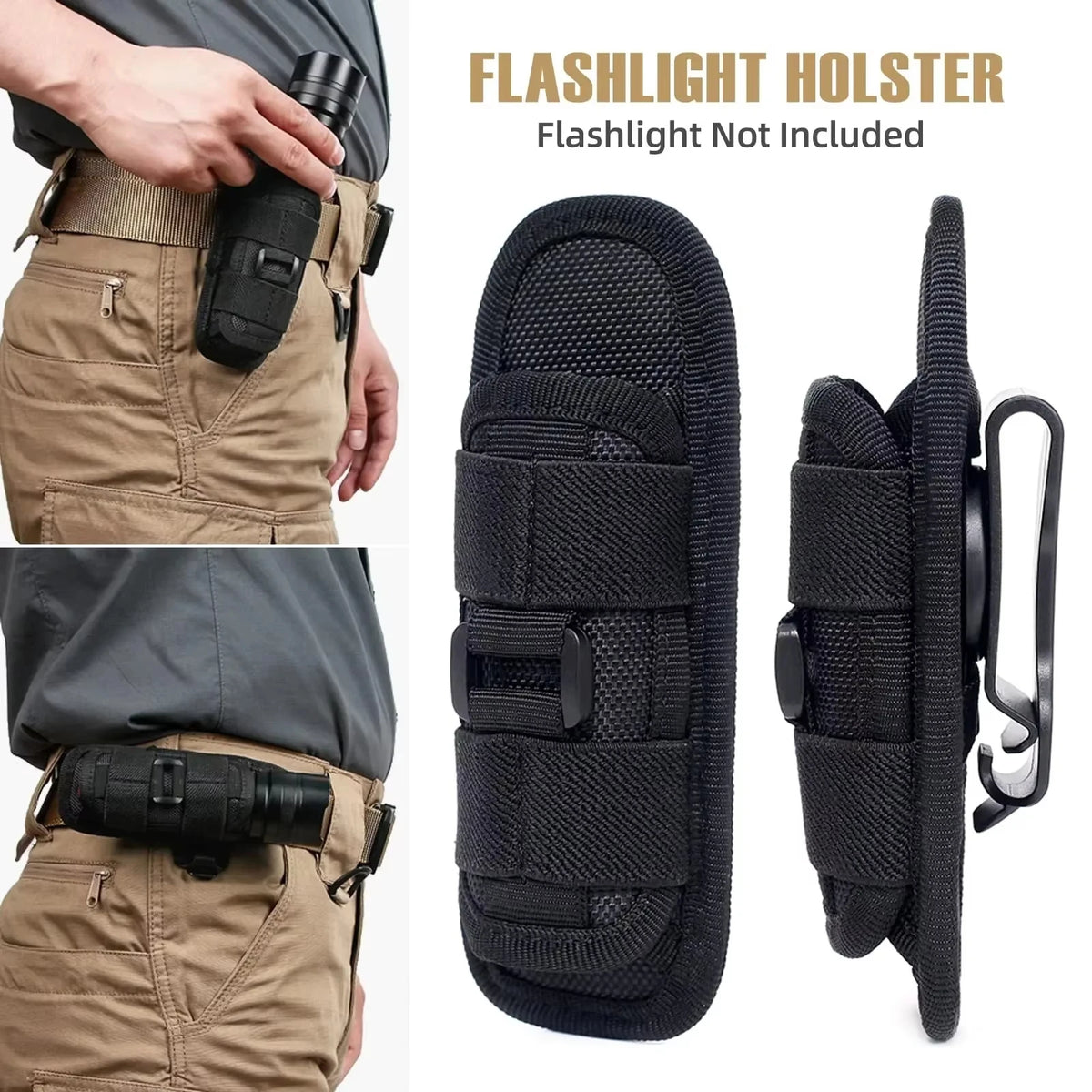 Tactical Flashlight Pouch Belt Torch Bag Durable Hunting Lighting Accessory Outdoor Survival Kits Case With 360 Degree Carabiner