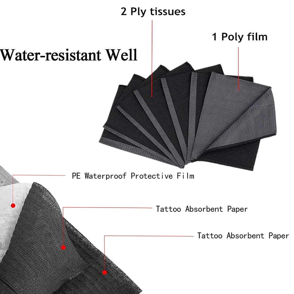 125/50/10Pcs Disposable Tattoo Cleaning Wipes Pad Dental Bibs Waterproof Sheets Paper for Nail Arts Piercing Tattoo Accessories