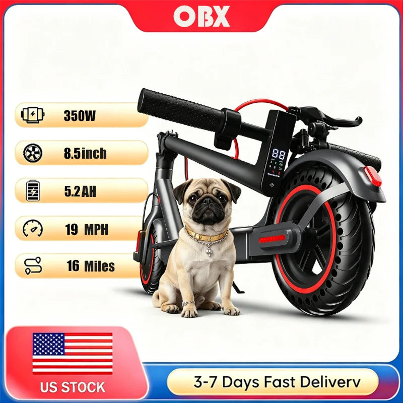 Adult 350W Electric Scooter 19mph Top Speed 16 Miles Max Range Foldable E-Scooter with 8.5'' Tires Double Shock System APP Control