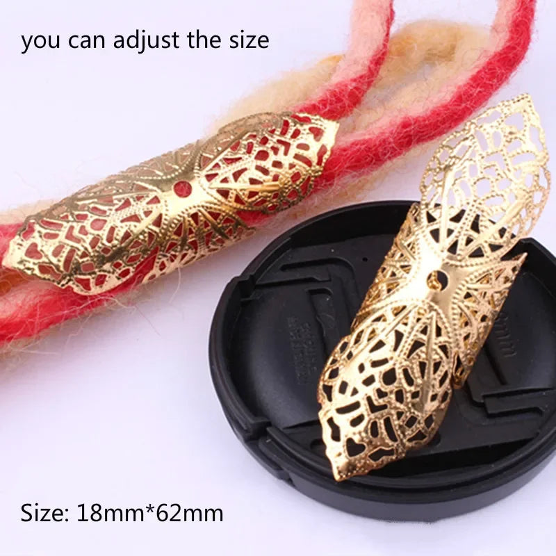 5 Pcs Round Adjustable Gold Metal Hair Tube Beads Rings Cuffs Hair Accessories Dreadlocks Cuff Clip Hair Jewelry for Braids