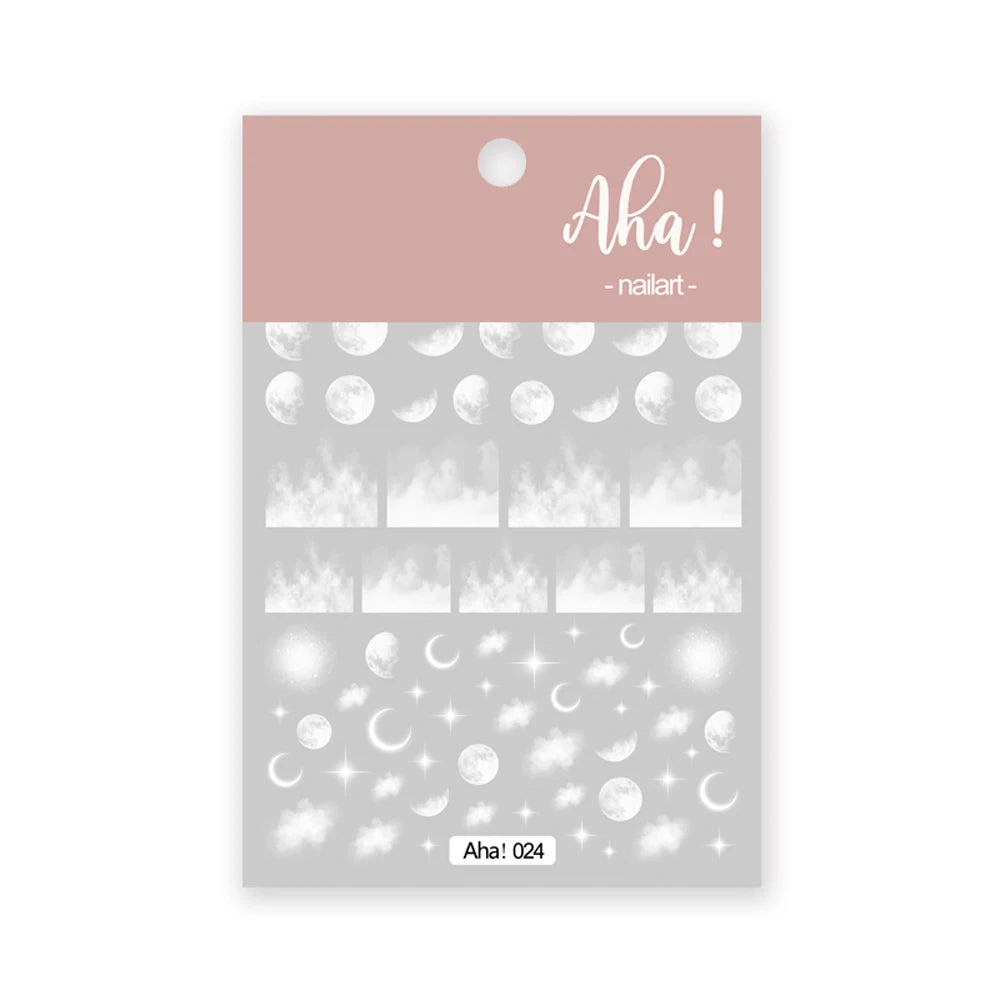 1Sheet Korean White Cloud Blue Nail Art Sticker 3D Star Moon Decal Pure Twilight Self-adhesive Manicure Slider Accessories RE#53