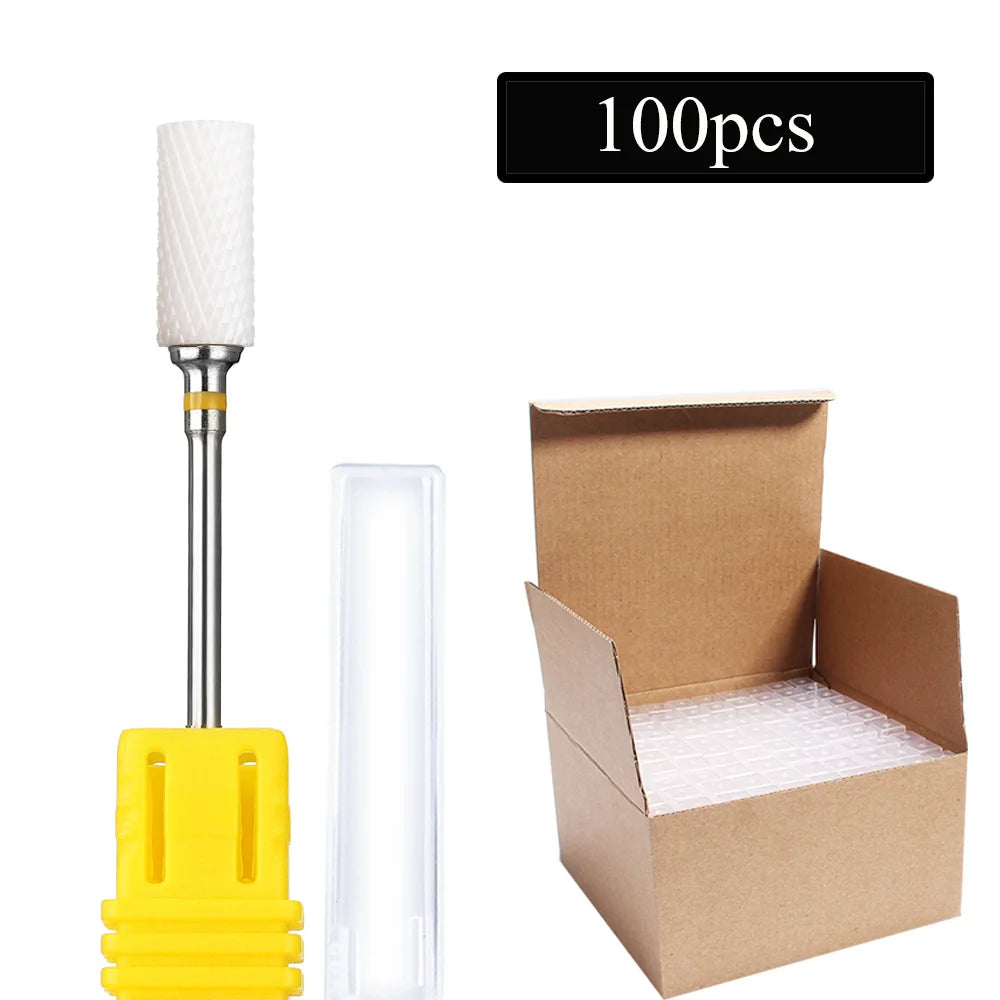 100pc/Set Nail Drill Bit Rotary Ceramic Bits Electric Manicure Milling Cutter For Machine Cuticle Remove Burr Nail Tool