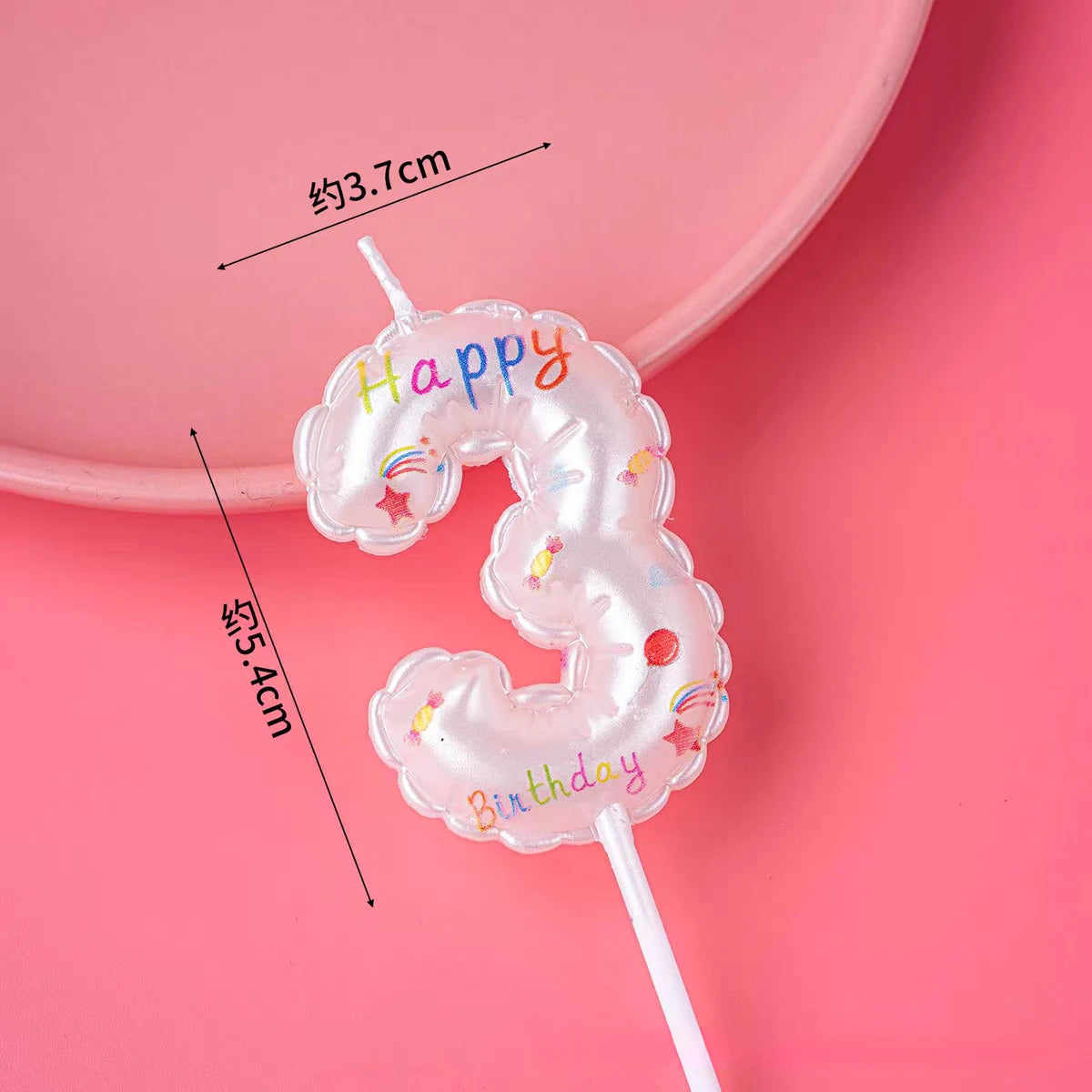 1pc Happy Birthday Candles, Princess Theme Cake Decoration, White Printed Pattern, Baby Shower Party Supplies, 0-9 Digital Numbe