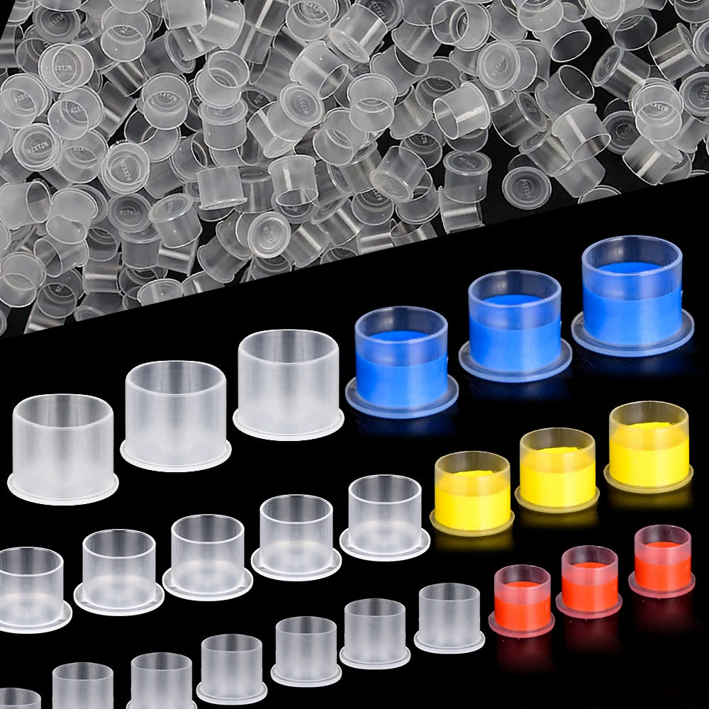 100Pcs POSEIDON Tattoo Ink Cups With Base  Plastic Disposable Pigment Clear Permanent Makeup Tattoo Accessory Tattoo Ink Cups