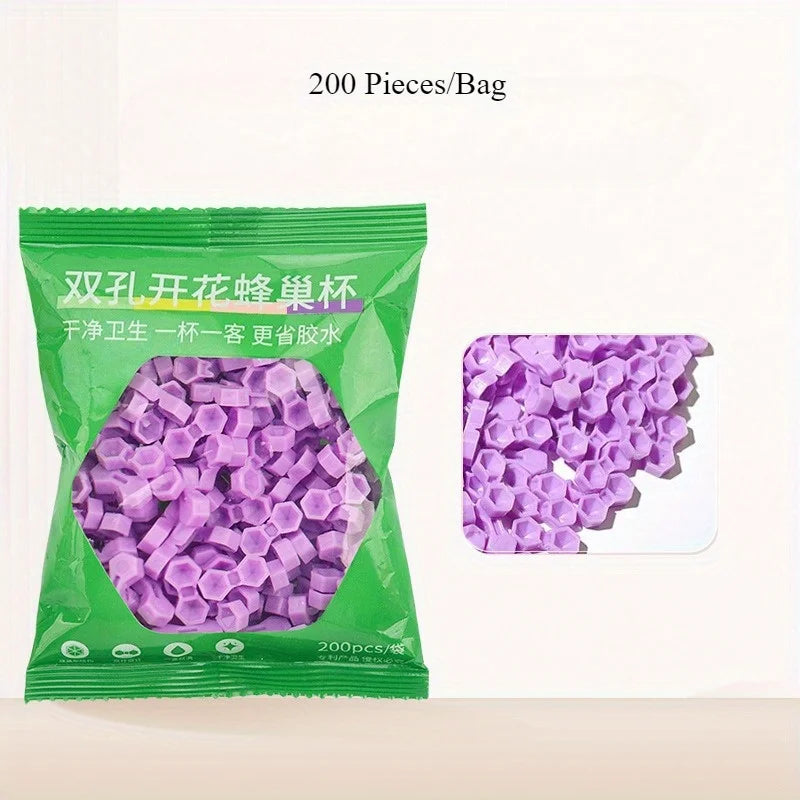 200Pcs Eyelash Extension Glue Cup 2 Hole Honeycomb Tattoo Ink Pigment Holder Container Grafting Eyelashes Auxiliary Makeup Tool