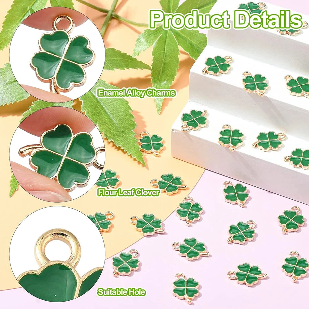 50pcs Lucky Four-Leaf Clover Charm Pendants Shamrock Hanging Charms Four Petal Lucky Leaf Pendant Charm DIY Jewlery Accessories