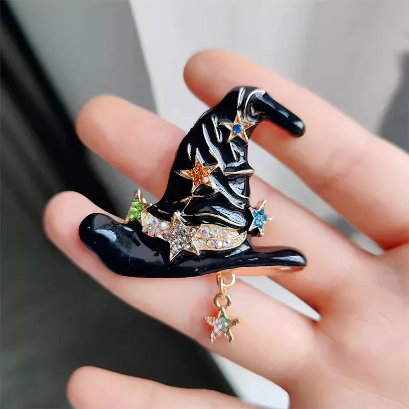 New retro star witch hat brooch exaggerated dark wind Halloween pin cartoon accessories holiday gift