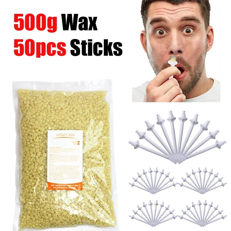Painless Nose Waxing Wax Kit 50g-1000g for Men & Women with Wax And Applicators Easy Tool for Clean Nose Hair Removal