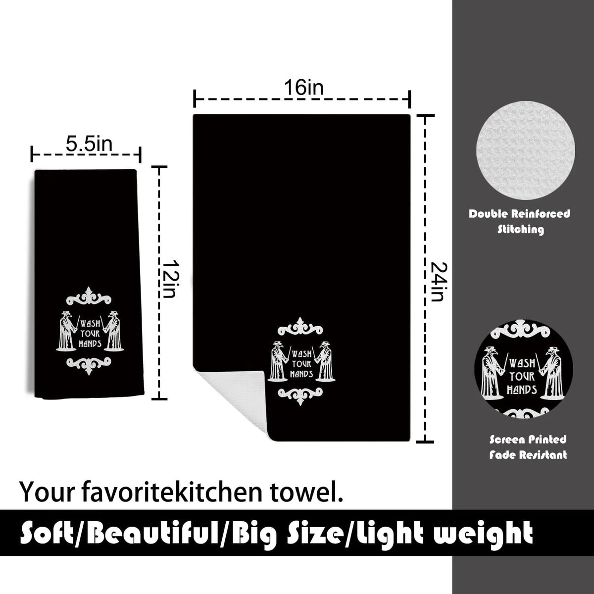 Wash Your Hands Halloween Hand Towels Gifts for Bathroom Kitchen Gothic Horror Bathroom Home Decor Goth Halloween Decoration