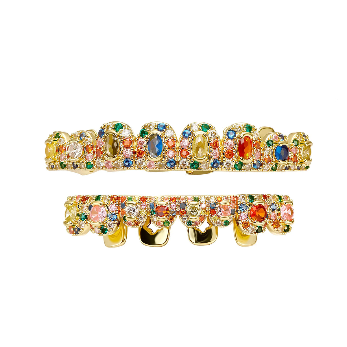 JINAO Rainbow Candy Color CZ Hip Hop Full Iced Out 8 Teeth Small Siz Set Grillz Men Top&Bottom Punk Rapper Halloween Cospla