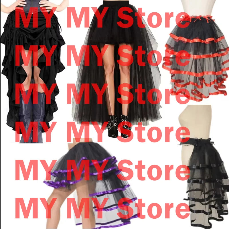Summer Victorian Steampunk Bustle Skirt 5 Layered Tie-on Belt Tulle Tutu Overskirt Dance Performances Halloween Cosplay Costume