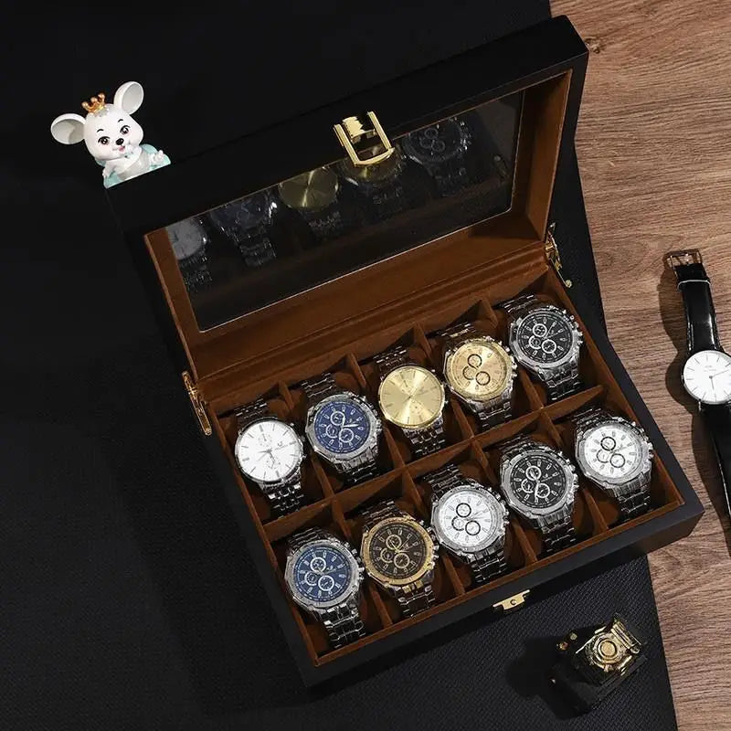 Luxury Handmade Wood 6/10/12Grids  Watch Clock Box for Men's and Women's Jewelry Storage Packaging Box Watch Organizer Display