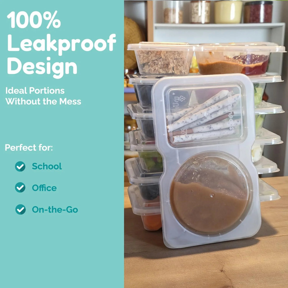 15/30 Pack 2 Compartment Snack Containers with Lids & Forks – Leak-Proof, Reusable Plastic Snack Packs for Kids & Adults