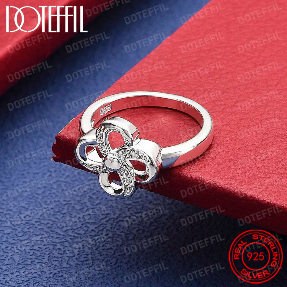 925 Sterling Silver four-leaf clover AAA Crystal Ring For Woman Wedding Engagement Charm Party Jewelry