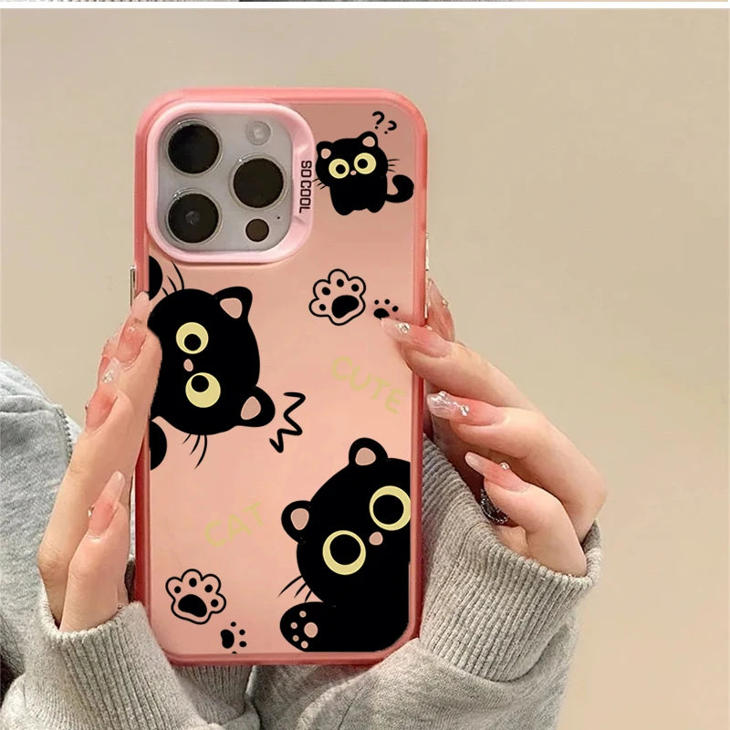 Case For Redmi Note 15 Pro 5G 14 4G 13 Pro 12 Plus 11 10 PRO 11S Black Cat Cute Laser IMD Matte Couple Hard Cover