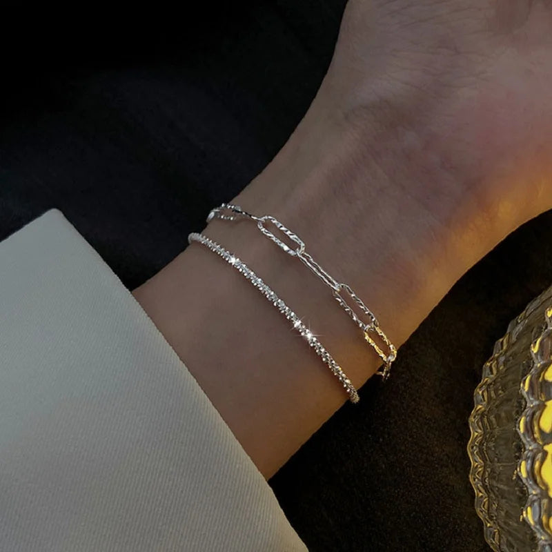 New Fashion Silver Color Double Layer Bracelet For Women Exquisite Simple Beads Chain Bracelet Jewelry Accessories