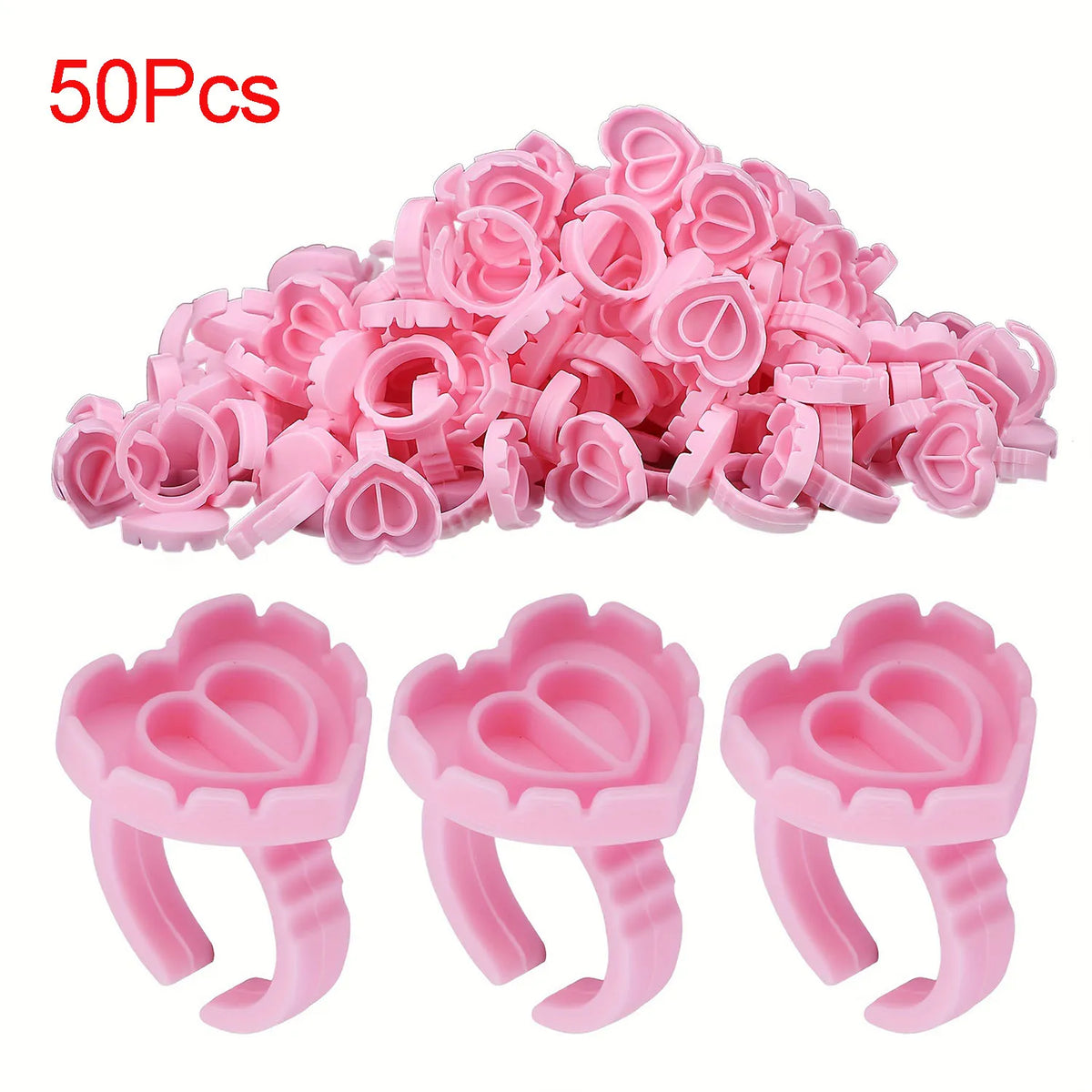 100 PCS Glue Rings for Eyelash Extensions Disposable Lovely Heart Blossom Cups Makeup Plastic Nail Art Supplies