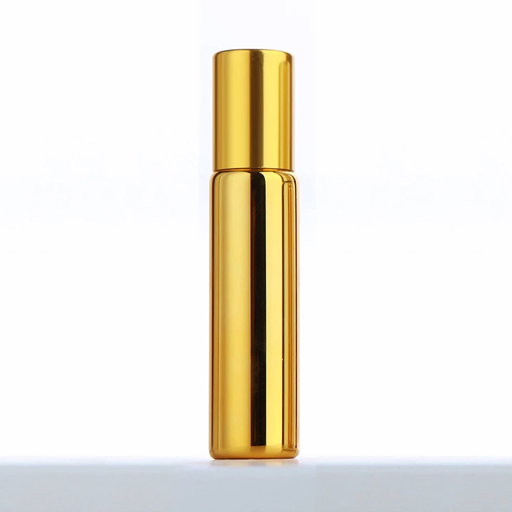 50 Pcs/Lot 10ml Electroplated Roll On Perfume Bottle Refillable Essential Oil Bottles With Box Roller Glass Vials LOGO Pay Extra