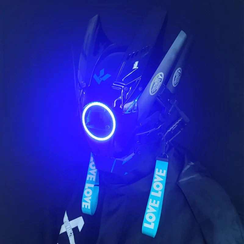 Cyber punk Mask LED Hairstyle Braid Halloween Christmas Role Playing Helmet Party Adult Gift ﻿
