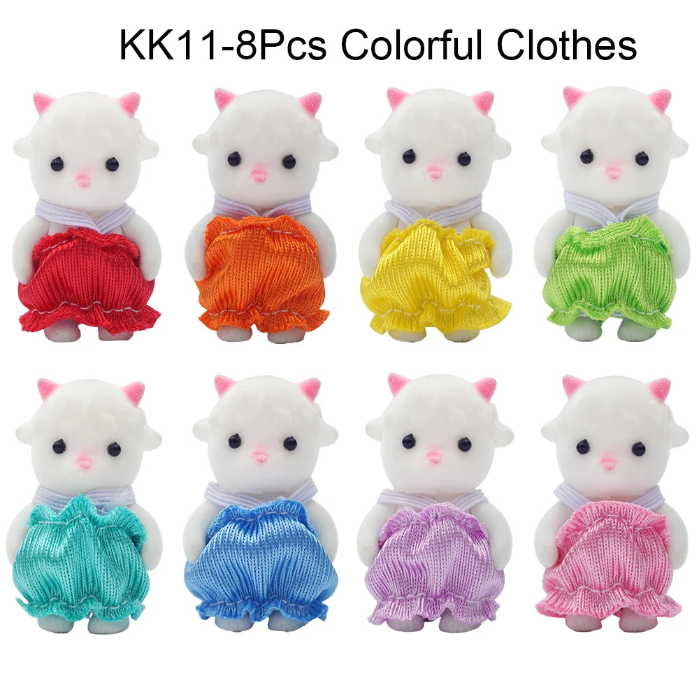 1/12 Forest Animal Baby Colorful Small Blue Cat Brown Rabbit Reideer 8Pcs Miniature Dollhouse Model Pretend Play Girl Gift Toy
