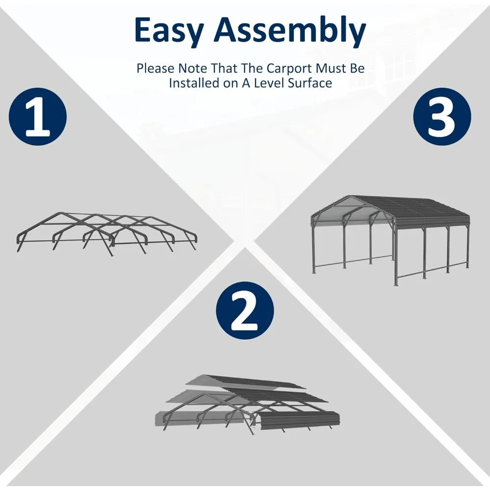 10×15 FT Heavy Duty Galvanized Metal Carport with Reinforced Base, Outdoor Car Shelter for Vehicles, Boats & Trucks, Customized