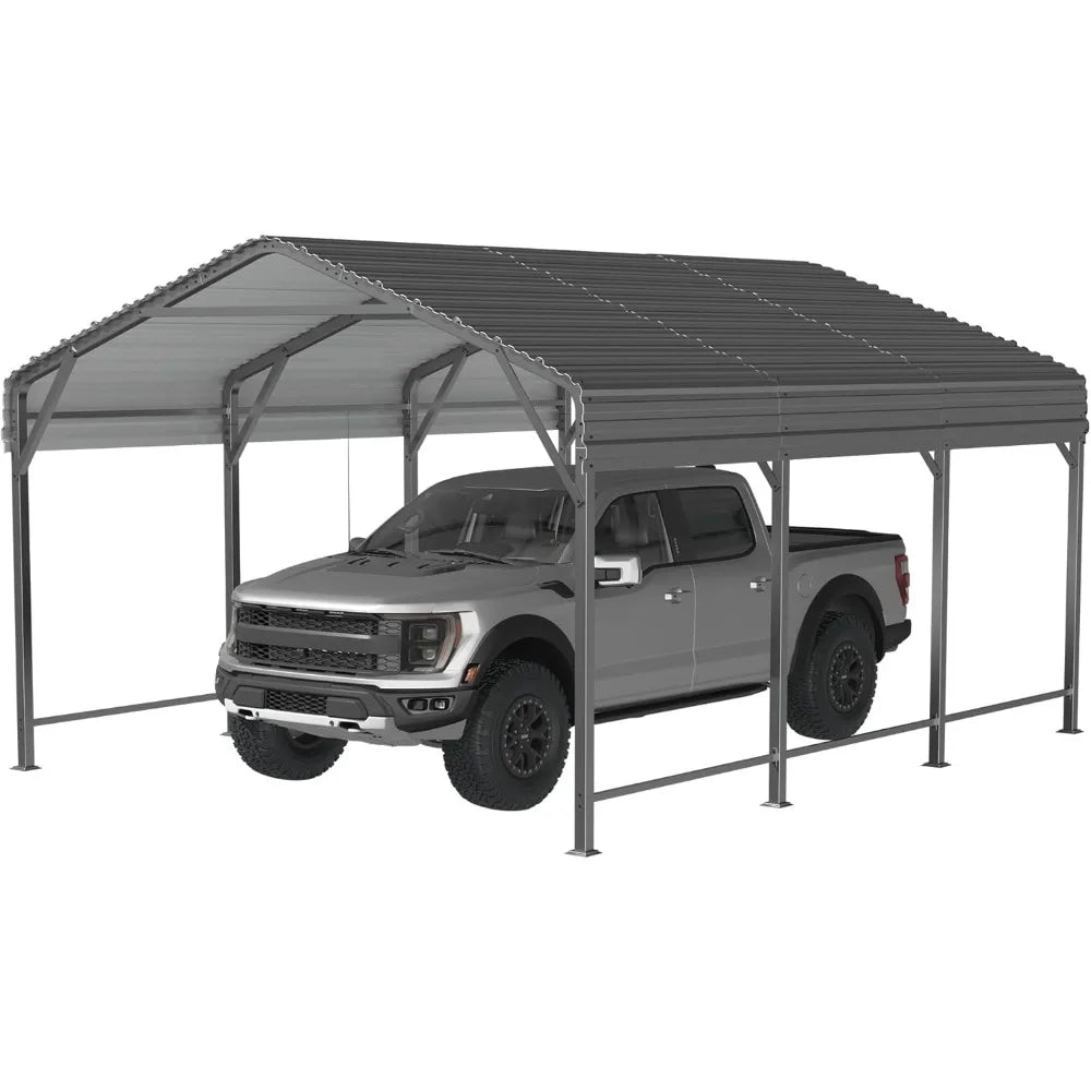 10×15 FT Heavy Duty Galvanized Metal Carport with Reinforced Base, Outdoor Car Shelter for Vehicles, Boats & Trucks, Customized