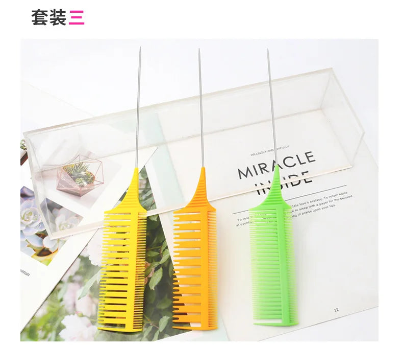 3pcs Hairbrush Hair Styling Combs Tailed Comb Set Coloring Dyeing Comb Salon Tool Sectioning Highlighting Weaving Cutting Comb