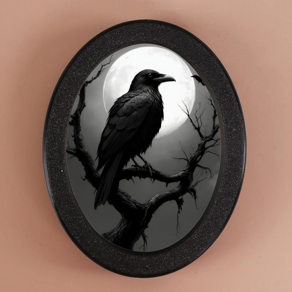 1 Piece of Halloween Mysterious Gothic-style Oval Decoration, Designed with Crow Illustration, Suitable for Home Wall Display, A