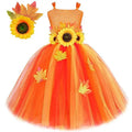 Maple Leaf Sunflower Fairy Costumes Girls Fall Autumn Long Tutu Dress for Kids Thanksgiving Halloween Fancy Outfit with Wings