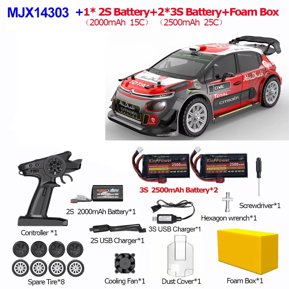 1/14 MJX 14303 Rc Drift Car 2.4G High Speed Drift Rally Truck Hyper Go Brushless 4WD Off-Road RC Cars for Adults for Kids Toys