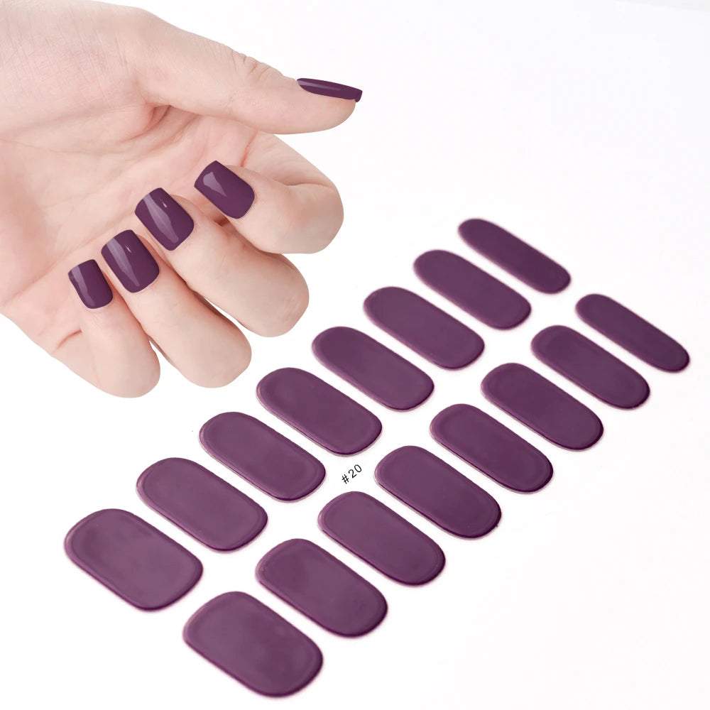 16Tips UV Semi Cured Nail Stickers White&Pink Lamp Gel Nail Polish Wraps Full Cover Adhesive Nails Decals Sliders Lamp Neede Y&F