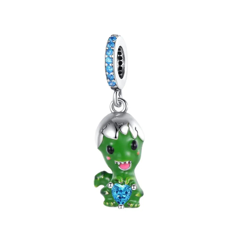 Exquisite 925 Sterling Silver Cute Dinosaur Turtle and Rabbit Couple Heart Charm Fit DIY Bracelet Necklace Casual Matching Gifts